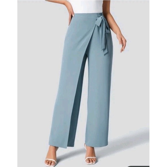 Halara Women's High Waisted Tie Side Pants Large Invisible Zipper Wide Leg Work - Picture 2 of 10